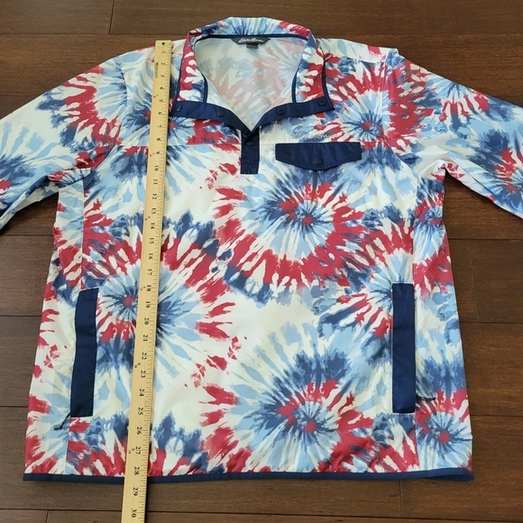 Eddie Bauer Men's Tie Dye Fireworks Pullover Windbreaker Size L Red White Blue - Picture 7 of 8